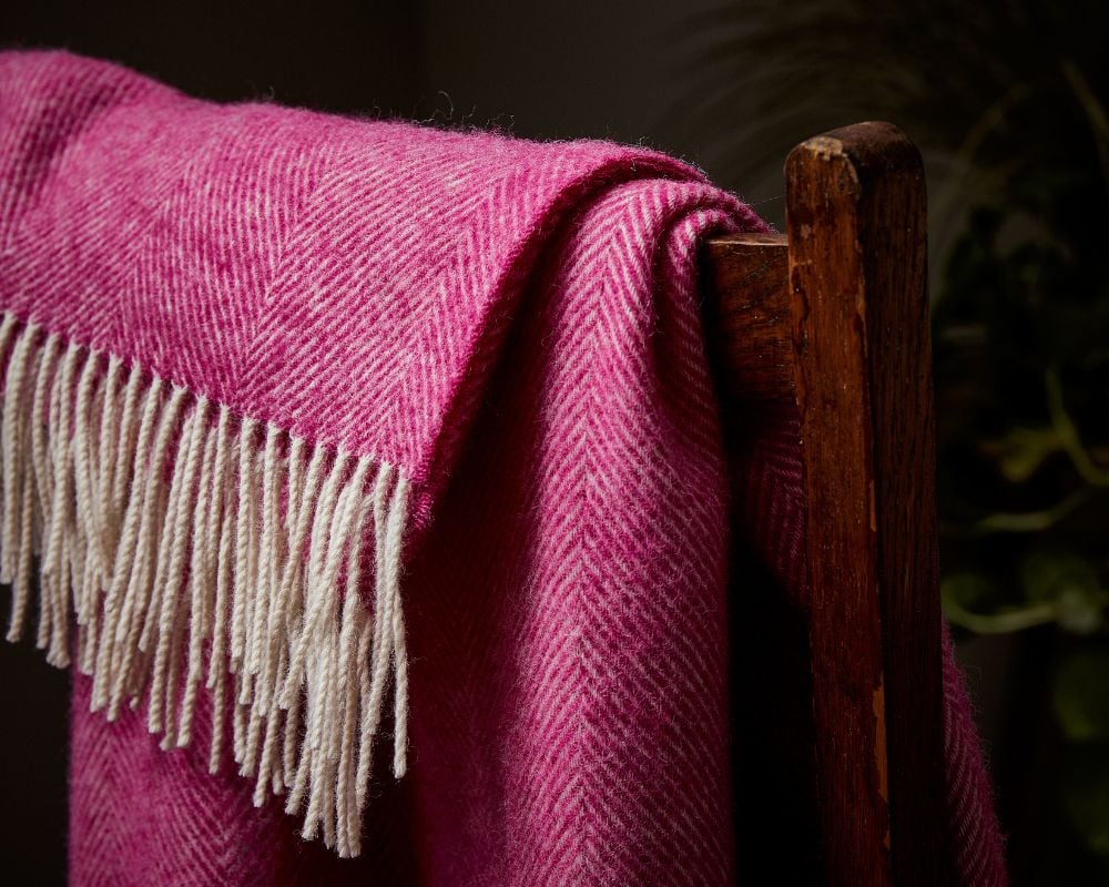 Shetland Pure New Wool - Herringbone Pink - Throw Blanket - offers Bronte by Moon